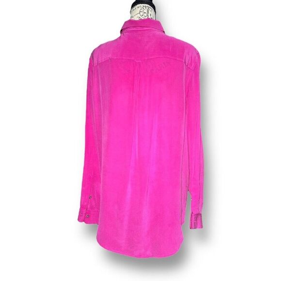 Two by Vince Camuto Medium Silk Blouse Fuchsia Button Down Office Career Preppy - Picture 4 of 8